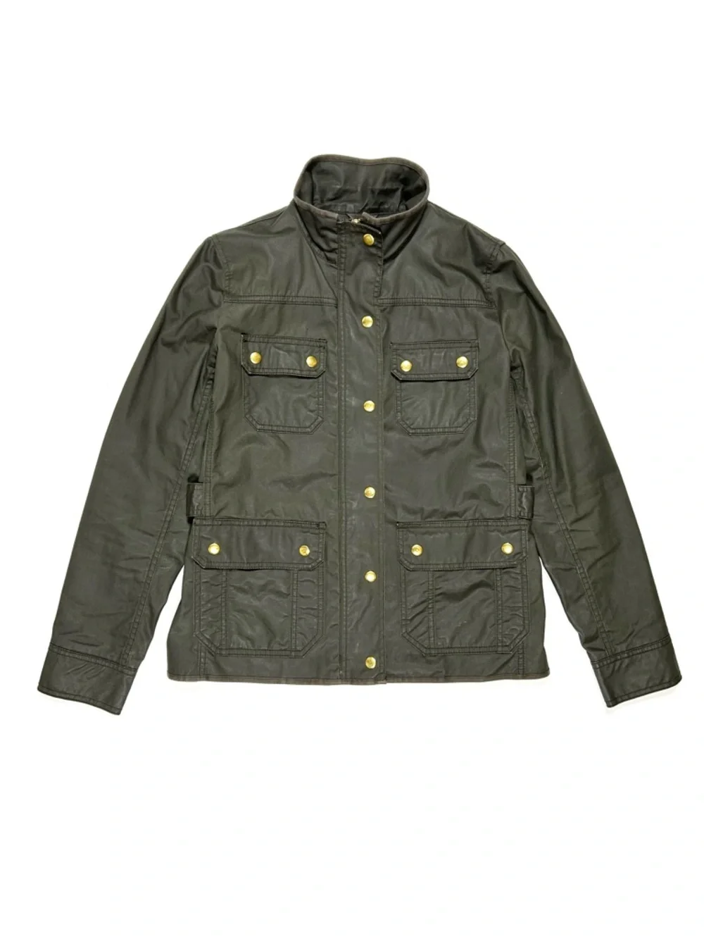 J Crew Downtown Field Jacket Women’s Small Waxed Cotton Army Green Military Snap